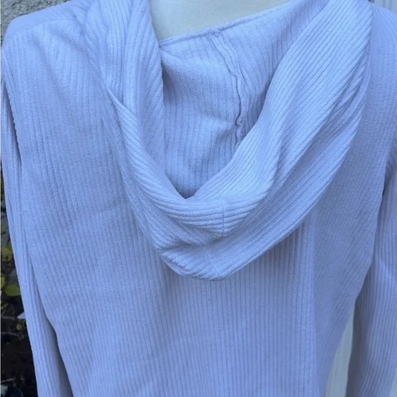 Barefoot Dreams CozyChic Ultra Lite Ribbed Ecru Hooded Cardigan Sweater Size L - Picture 3 of 5